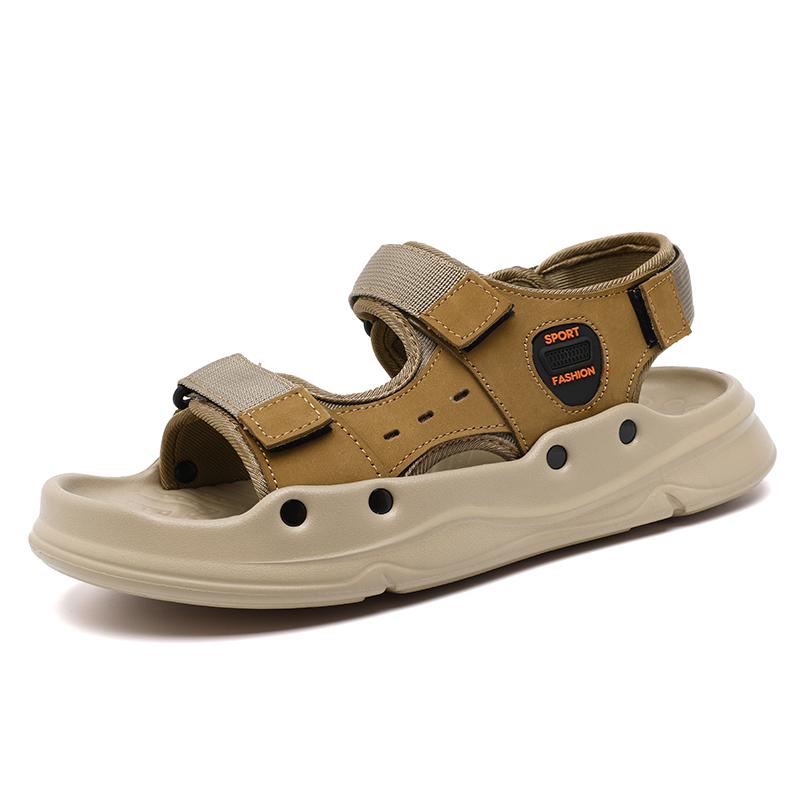 

Comfortable Men s Leather Sandals Soft Summer Sandaly Outdoor Walking Shoes Non Slip Beach Flip Flops Male Beach Footwear Slides 38 хаки