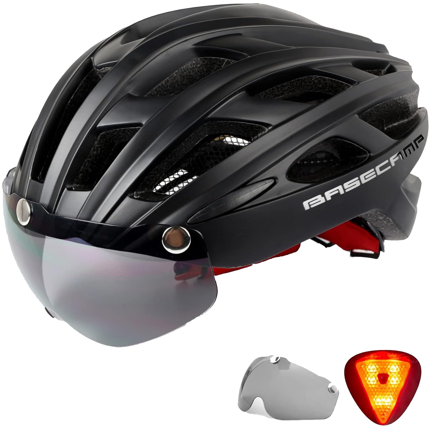 

Basecamp Bicycle EN1078 with Rear Magnetic and Portable CPSC for Men and Mountain Bikes and Road Helmet, Certified, Light, Goggles, Backpack, 57-62cm,