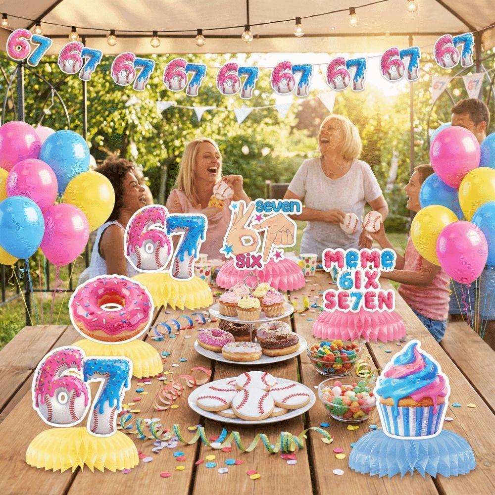 Ice Cream Theme 67 Meme Birthday Decorations Internet Humor Paper 67 Honeycomb Ornaments Colorful Decorative