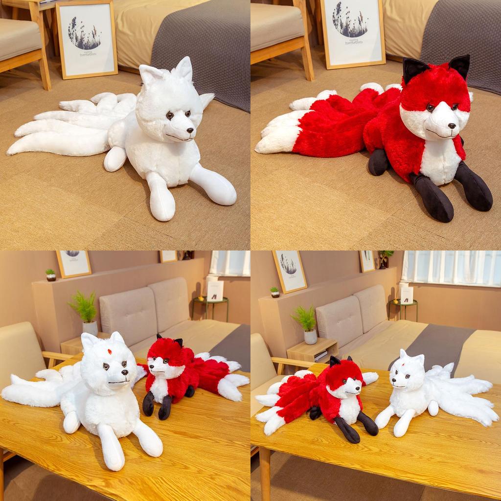 Adorable Plush Nine Tailed Fox Doll Soft Stuffed Animal Pillow High Quality Gift Decor