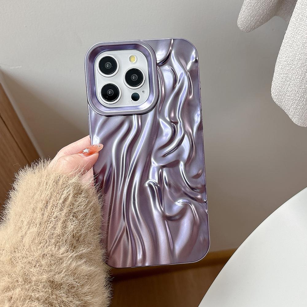 Gold 3D Water Ripple Phone Case For iPhone 17 16 15 14 13 12 11 Pro Max Electroplated Shockproof Silicone Cover