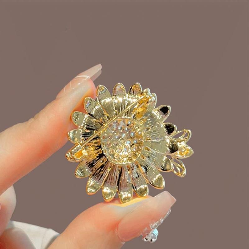 Fashion Luxury Rhinestone Bee Enamel Sunflower Brooches Women Clothing Coat Jewelry Accessries