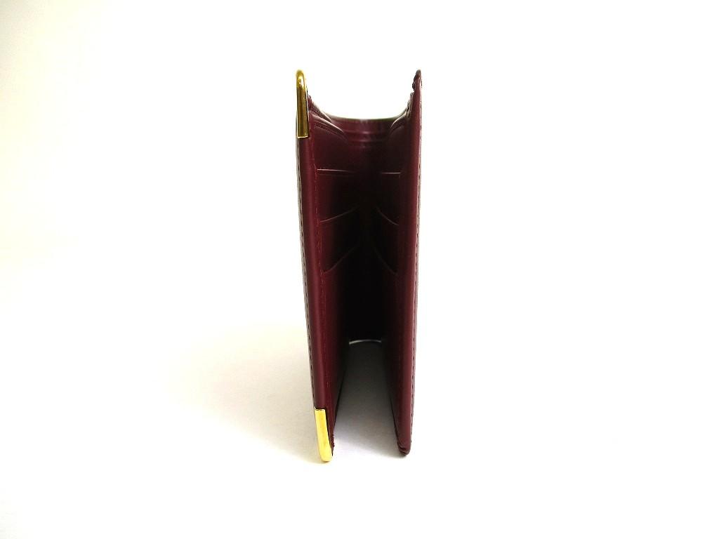 Authentieke Cartier Must de Cartier Bordeaux Leder Dubbelgevouwen Portemonnee #b079 Open doos