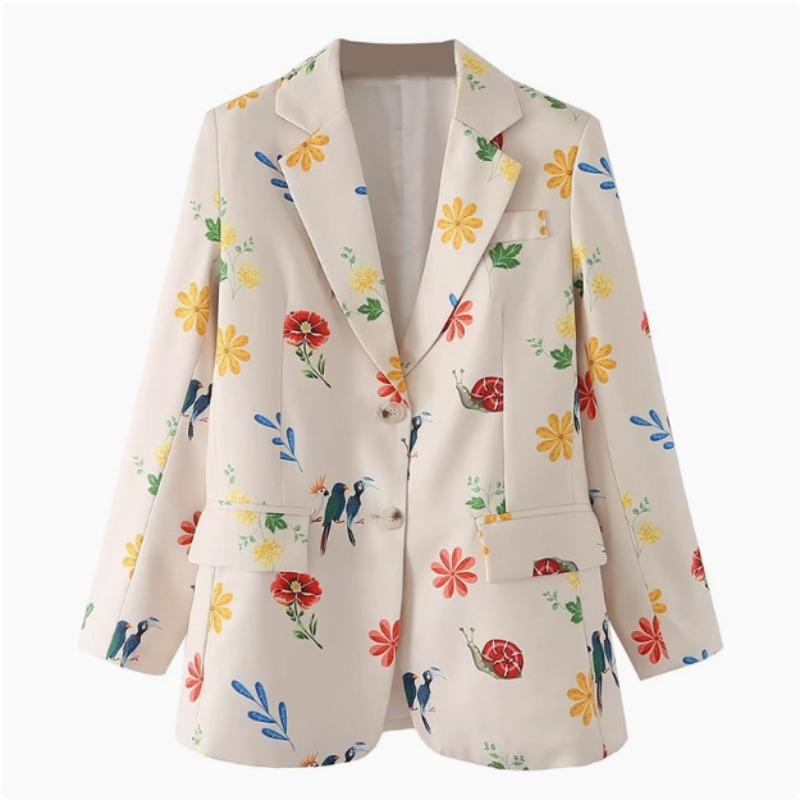 Women's Blazer Spring Fashion Pastoral Style Printed Single-breasted Casual Temperament Ladies Blazer Jacket
