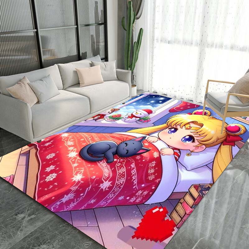 3DPretty Guardian Sailor Moon Pattern Rug, Non-slip Floor Mat, Suitable for Children's Playrooms, Bedrooms, Crawling Mats, Stain