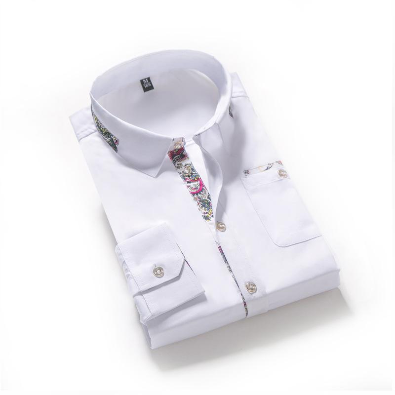 Fashion Floral Splicing Korean Version Slim-fitting Long-sleeved Shirt