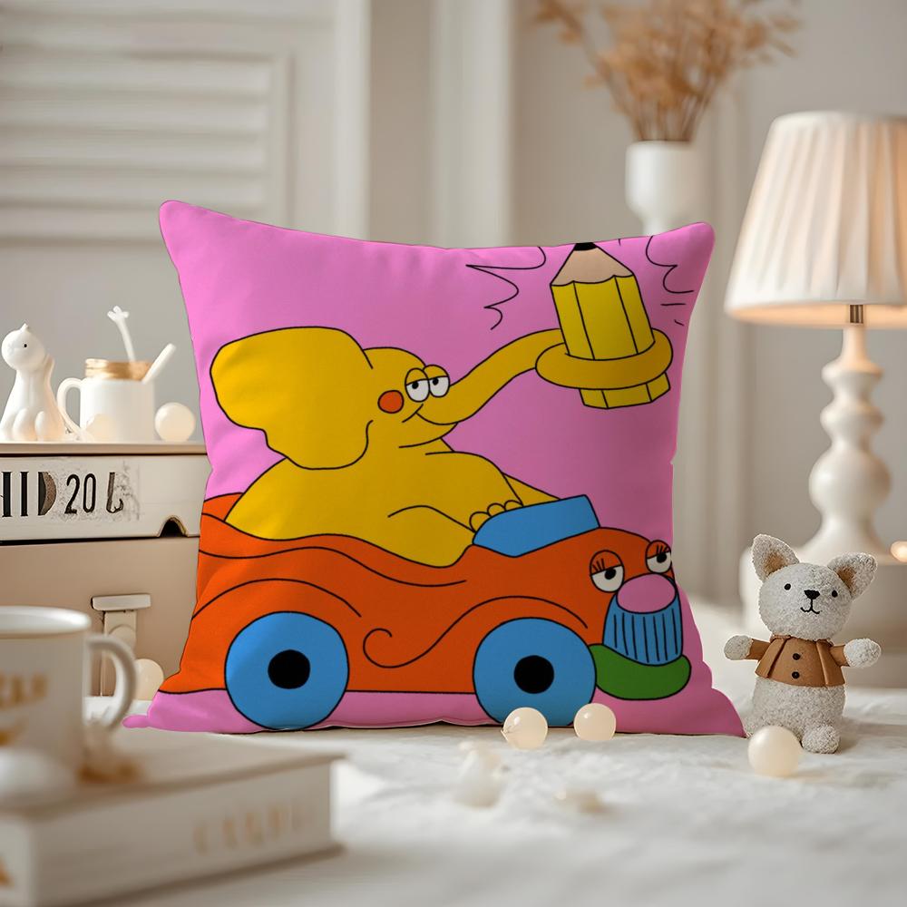 Cute Retro Illustration Cushion Cover Pattern Printed Pillowcase For Living Room Sofa Cushion Cover & Bedroom Decor