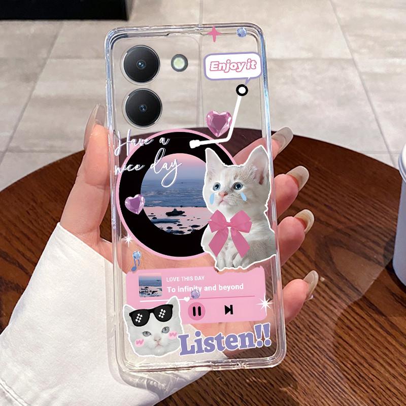 Jelly Casing For Vivo Y36 V2247 V2248 4G Y27 5G Y77T Y27S Y100I Clear Silicone Soft TPU Back Cover Cute Cat Rabbit Phone Case
