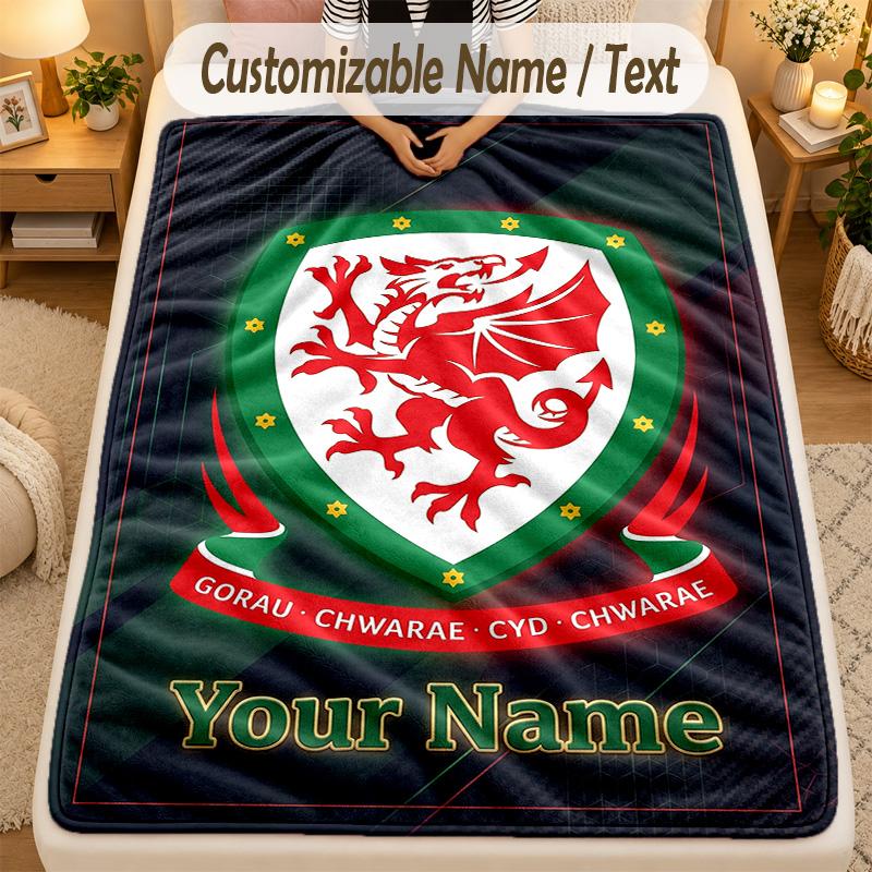 Flannel BlanketWales Rugby Custom Name Text Personalized Soft Warm Throw Blanket Home Decor Gift