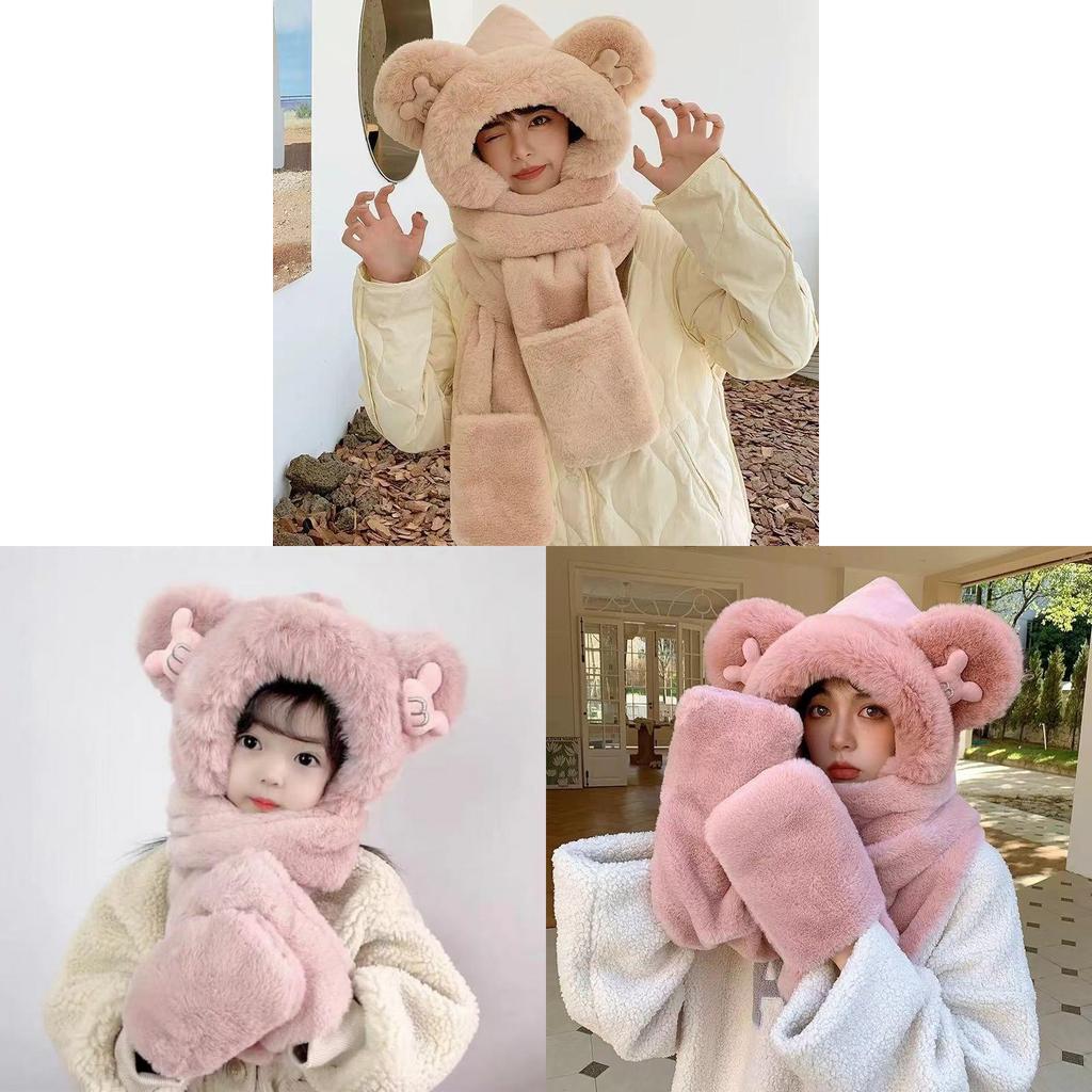 Bear Hat Kids Winter Plush Hat Scarf Set With Windproof Ear Protection For Warmth And Style