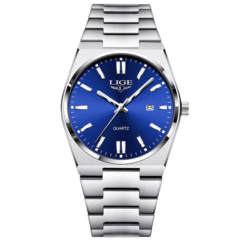 LIGE Waterproof Luminous Men's Quartz Multifunctional Business Watch with Calendar