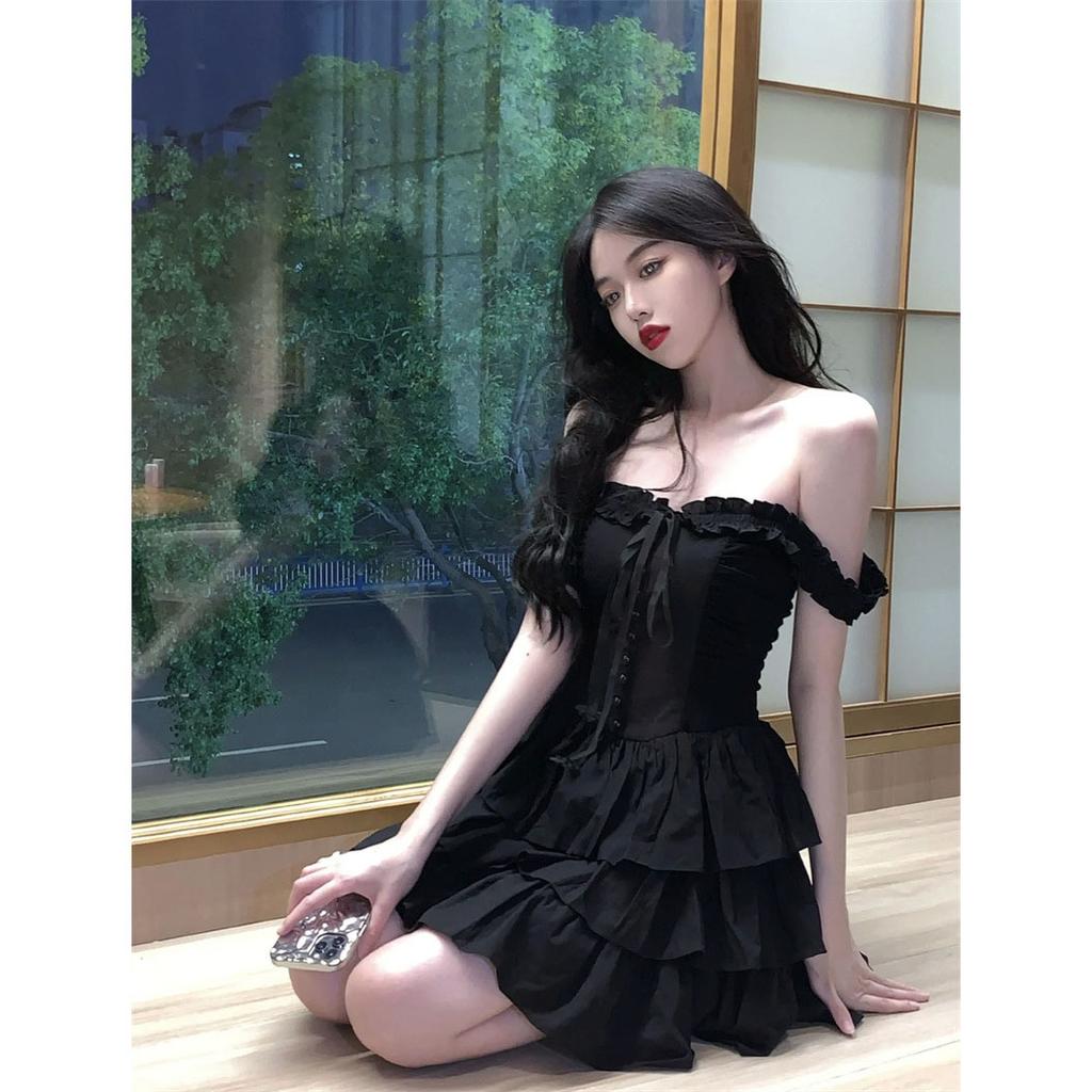 Gothic Goth Harajuku Sexy Slip Dress Ruffles Y2k Streetwear Dark Punk Cake Dresses Party Korean Fashion Summer