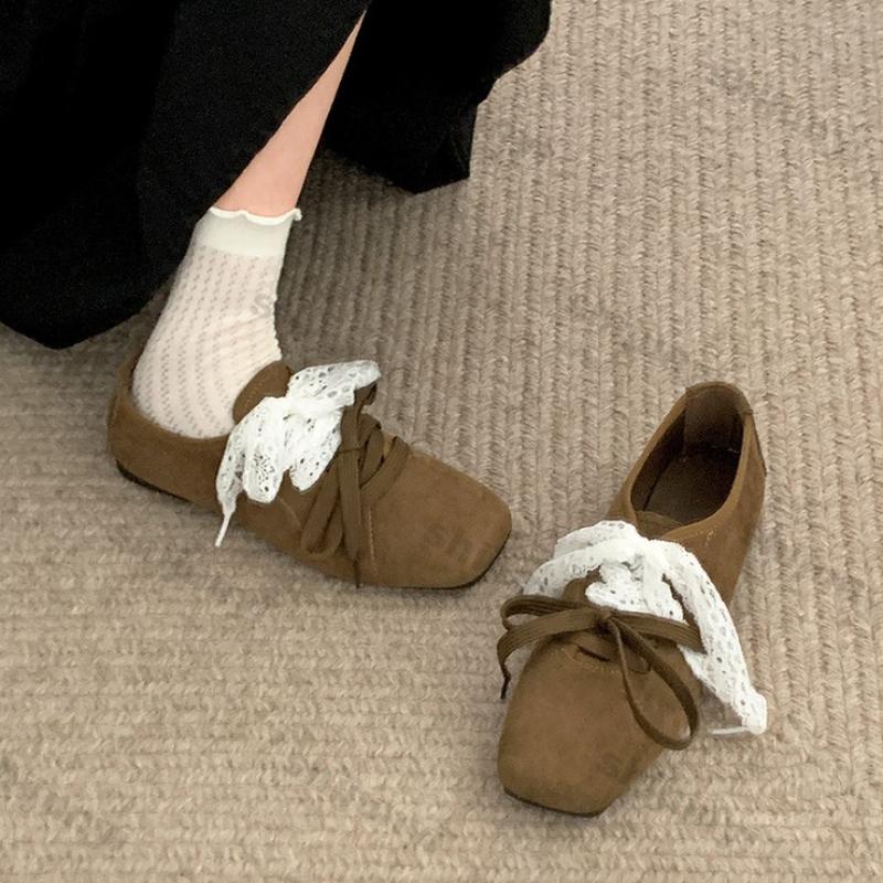 Fashion Women Shoes Fashion Vintage Lightweight Ballet Flat Shoes 2025 Spring New Square Toe Lace Soft Sole Comfortable Mary Jane Shoes