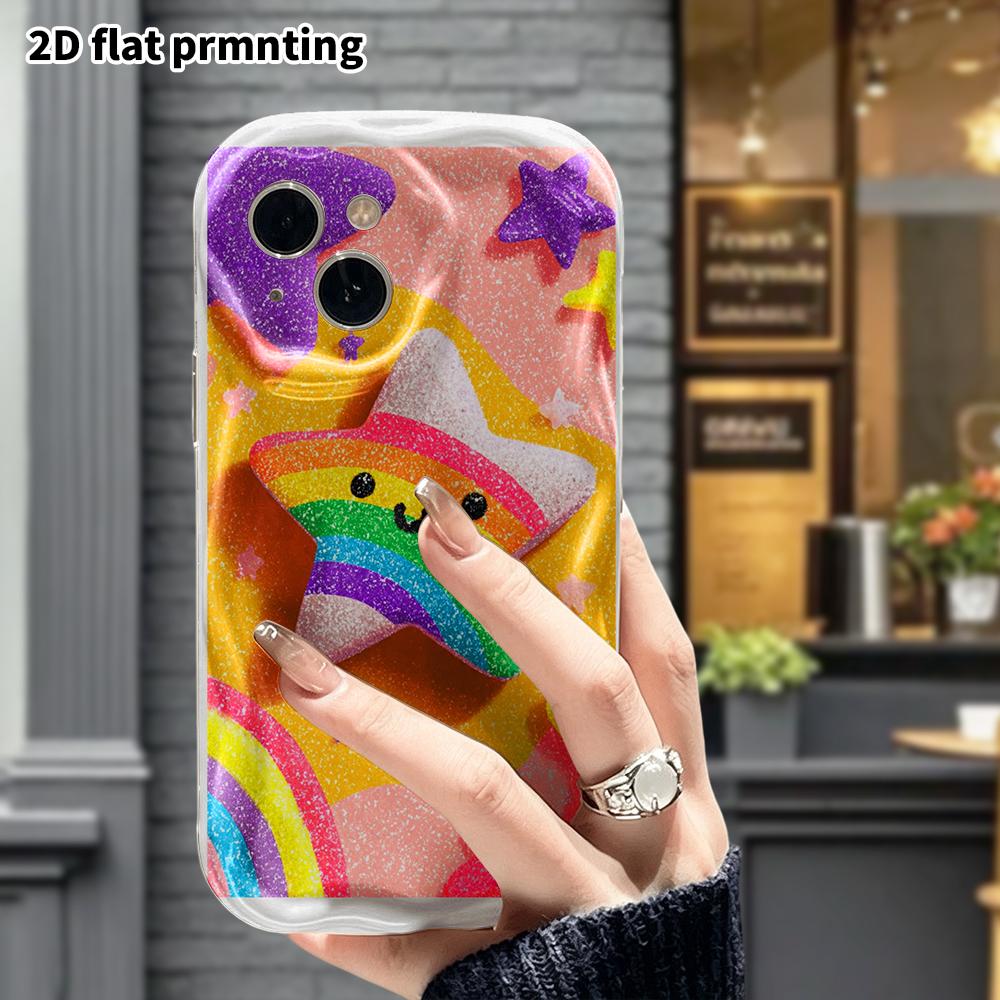 Phone Case: 2D Flat, Suitable for iPhone 18 17 16 15 14 13 12 Pro, Rainbow Glitter Stars, Perfect Christmas and Halloween Holiday Gift