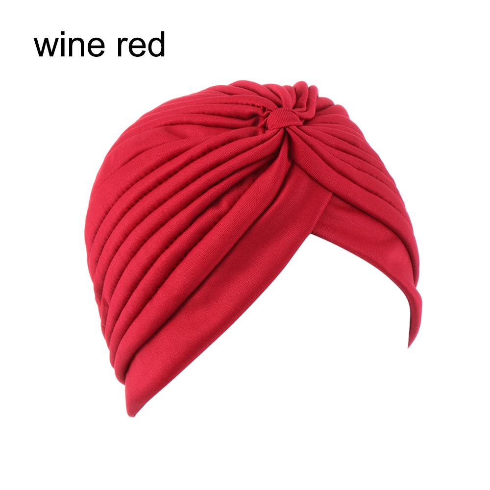Solid Color Women Elastic Cotton Fold Turban Hat Soft Bonnet Muslim Hijab Ladies Head Wrap Warm Beanies Chemo Hat