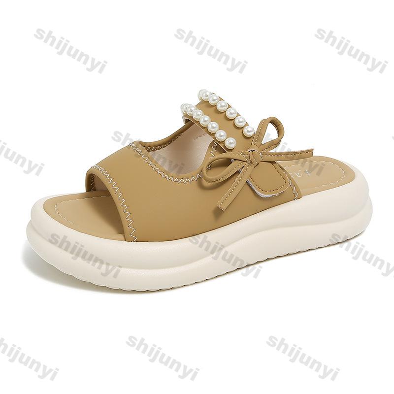 Fashion Women's One Word Slippers 2025 Summer New Fashion Bow-knot Platform Sandals Outdoor Comfortable Height Increase Casual Flats