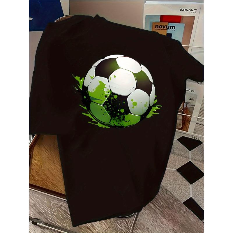 European sizes Fashion Football Pattern Print Short SleeveT-Shirt for and - Sporty Casual Trendy Top