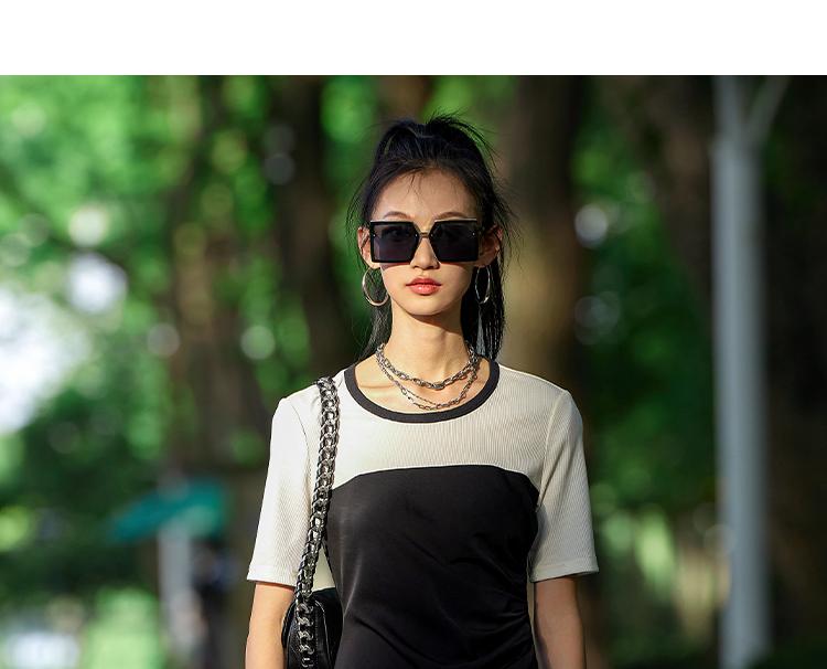 French Style Spliced Waist Cinching Short-Sleeved Dress