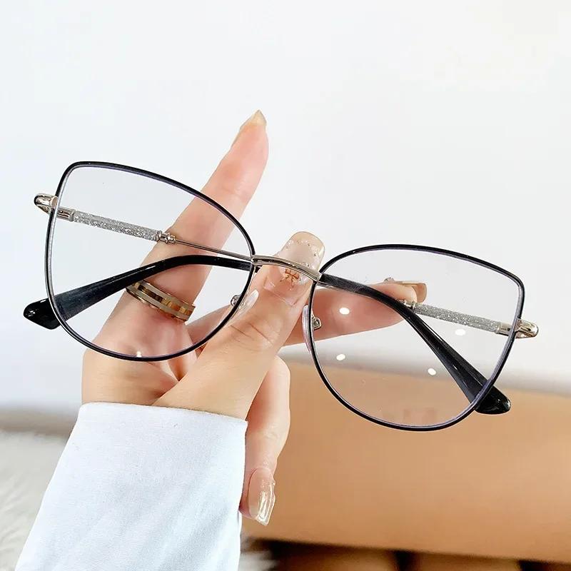 New Retro Cat Eye Glasses Frame Women Metal Casual Spectacles Eyewear Fashion Anti Blue Light Reading Glass Gradient