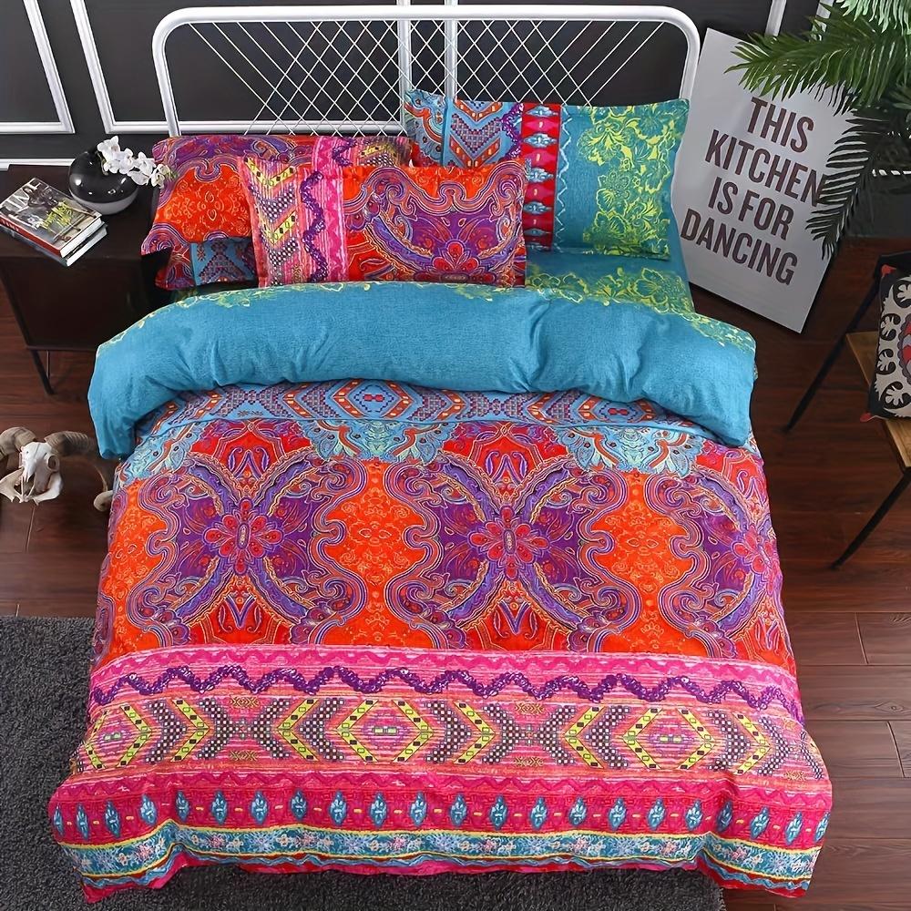 

3Pcs Vibrant Paisley Duvet Cover Set Soft Breathable Polyester, Zip Closure Includes 1 Duvet Cover 1/2 Pillowcases, All-Season Duvet Cover Set&EU Single(135x200cm)