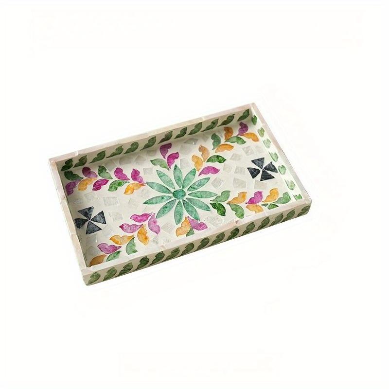 1Pc high-end light luxury shell inlaid square desktop storage tray for home living room cake coffee restaurant storage, Halloween Christmas gift