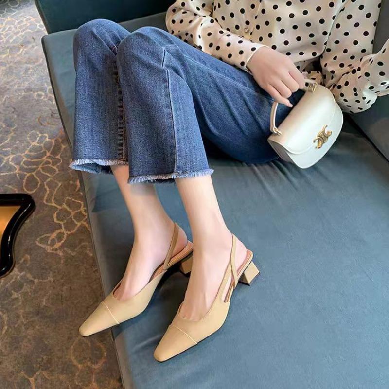Fashion Solid Square Heel Fashion Sandals for Women2024new Hot Sale Summer Baotou Rubber Ladies Shoes One-line Buckle Pu Women's Sandals