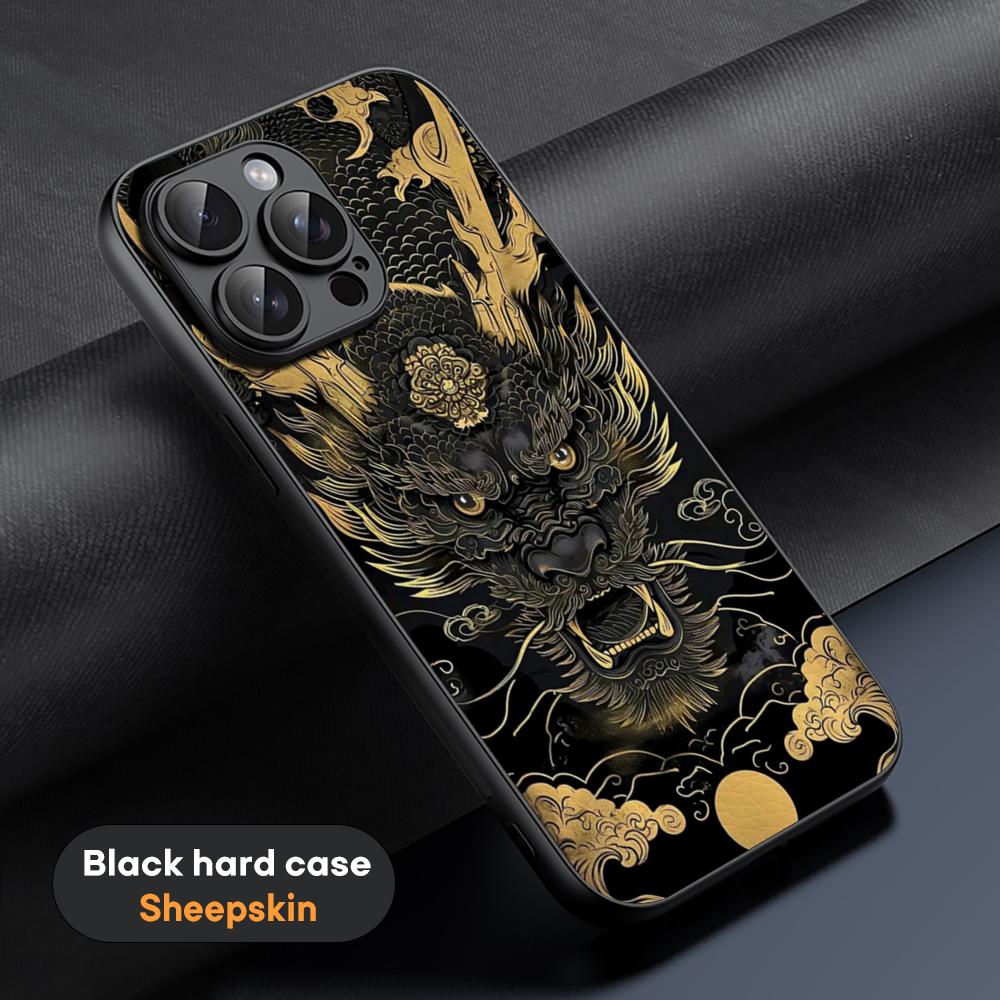 Chinese dragon fashion design Phone Case For iPhone 16 15 14 13 12 11 Plus Pro Max High-end Luxury Black hard case Sheepskin
