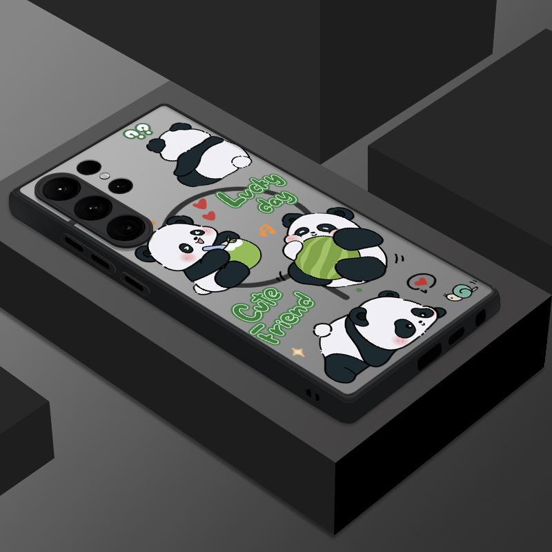 Magnetic Case For Magsafe For Samsung Galaxy S26 S24 S25 Ultra S23 S24 FE S22 Plus Cute Panda Pattern Hard Matte Phone Cover