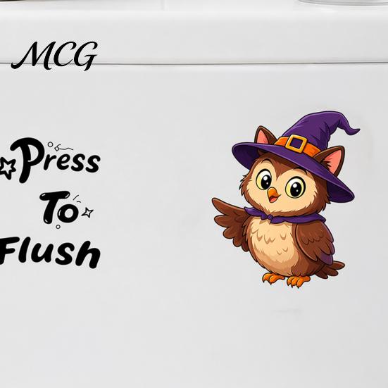 Self-adhesive Toilet Decal Sticker, Self-Adhesive Waterproof PVC Halloween Decal, Owls No Glue Sticker Ghosts Black Cats Skeletons Flushing