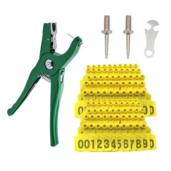Cattle Ear Tags 001 to 100 Number Plastic Livestock Animal Tag Ear Tag Applicator Kit for Cows Goats Sheep Pigs
