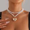 Simple Pearl Chain Exaggerated Peach Heart Collarbone Chain Removable Love-shaped Double-layer Necklace