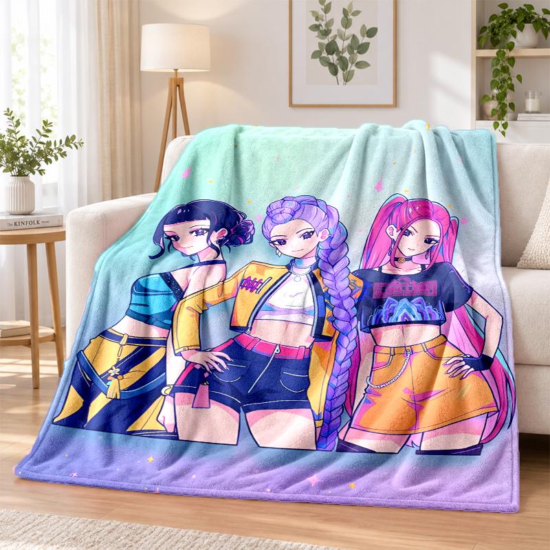 Kpop Demon Hunters Flannel Throw Blanket Soft Warm Cozy For Sofa Bed Indoor Home Bedroom Use