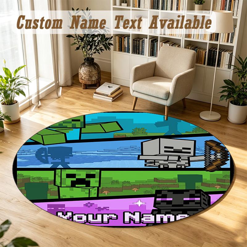 Round Rug Custom NameMinecraft Pattern Non Slip Carpet Home Floor Decor