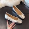 Summer new small single shoes for women with one foot and shallow mouth grandma shoes are good for women with inner high lace flats