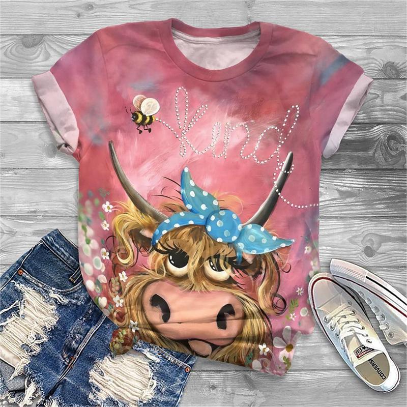 Fashion Animal Cow 3d Print T-shirt Women Fashion Short Sleeve Tshirt Girls Kawaii T Shirt Clothes Female 2000s Y2k Tops
