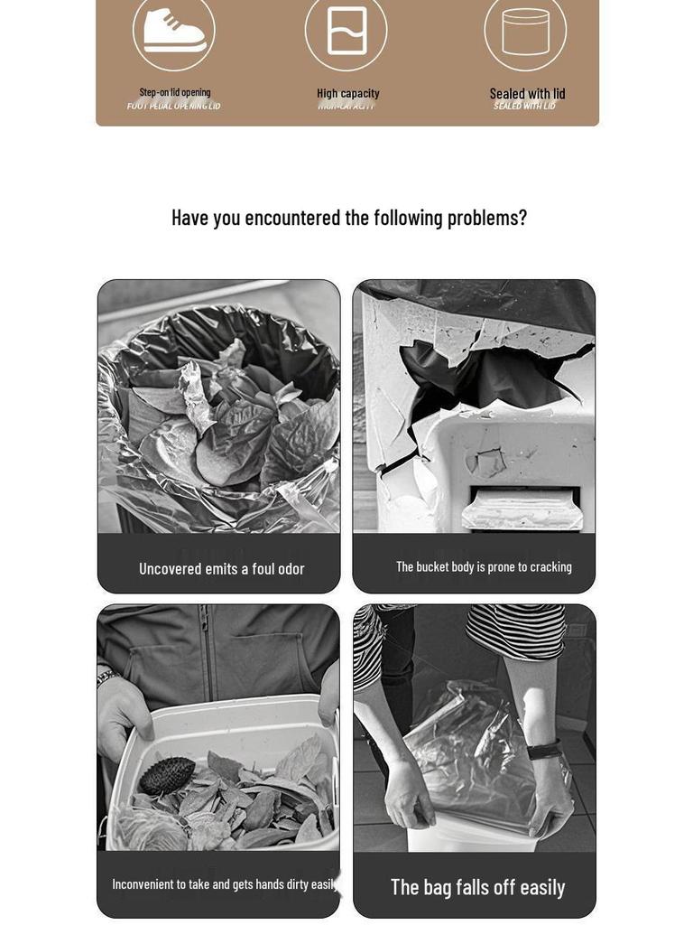 Cream Pedal Trash Can for Home, Kitchen, Bedroom & Bathroom - Large Capacity