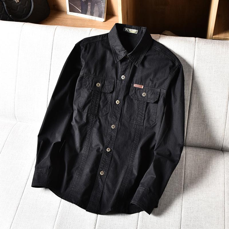 New Style Shirts for Spring and Autumn Men's Long-sleeved Pure Cotton Casual Solid Color Shirts for Middle-aged and Young Workers' Decorative Jacket