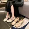 Mary Jane Shoes Girl 2025 New Spring Light Mouth Medium Heel French Gentle Fairy Wind One-word Pearl Shoes