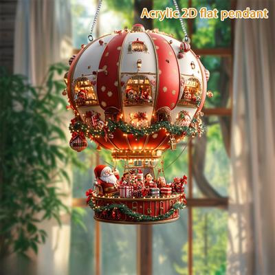 Christmas Hot Air Balloon Ornaments 2D Acrylic Xmas Tree Pendant Cartoon Santa