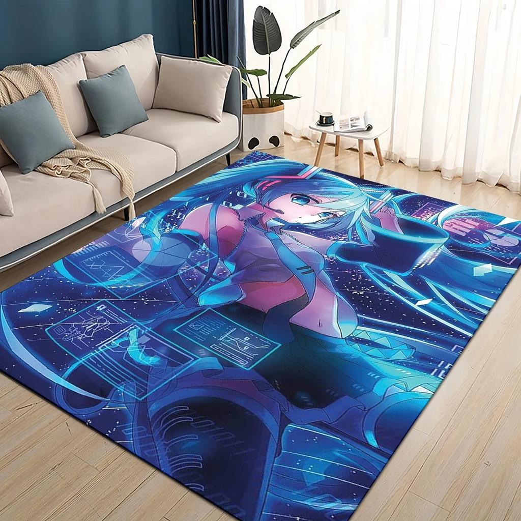 3D M-MIKUS Music VOCALOID Cartoon Girl Rug Carpet for Living Room Bedroom Home Decor,kids Play Non-slip for Sofa Doormat