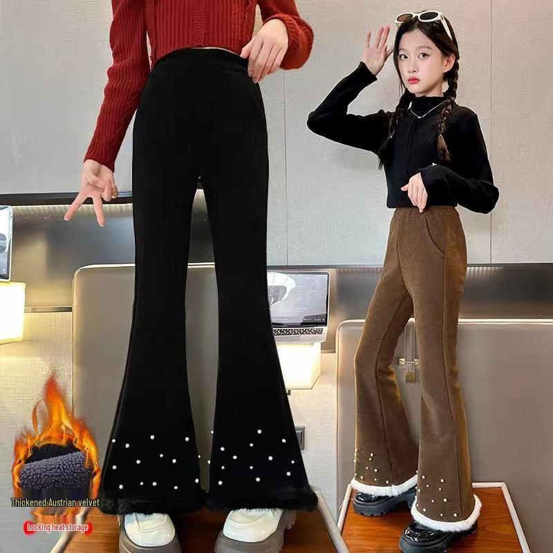 Girls' Micro-Flared Black Pants - Stylish & Warm for Autumn/Winter 2025