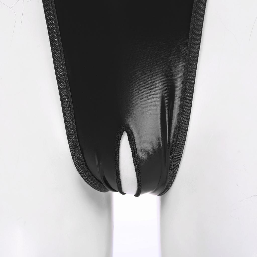 Womens High Cut Crotchless Patent Leather Bodysuit Wet Look Backless Sleeveless Leotard Club Dance Performance Catsuit Costume