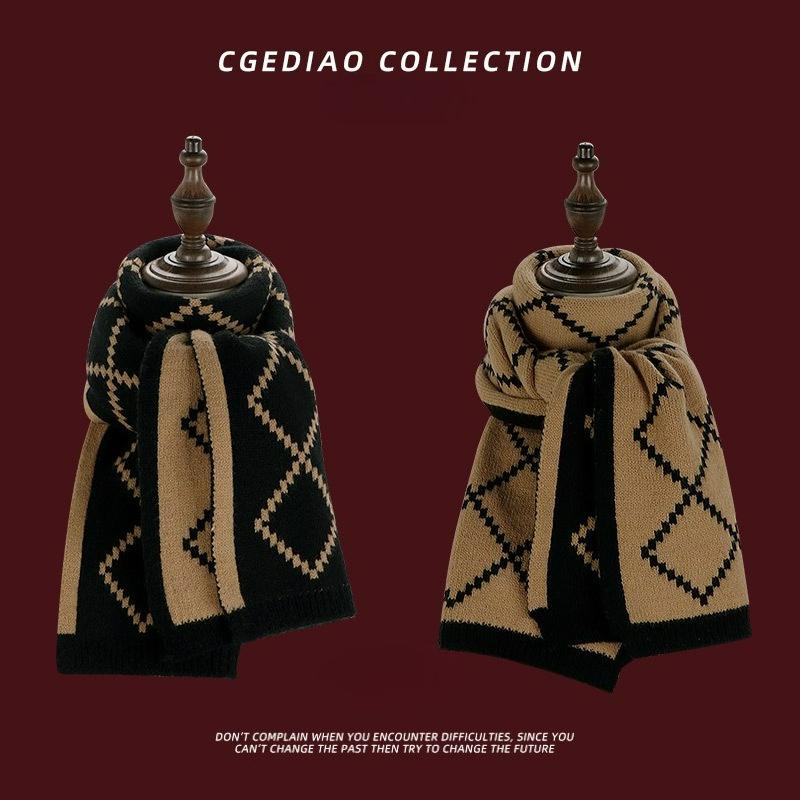 

Red Scarf Women s Winter Plaid All-match Christmas Knitted Wool High-end Student Scarf 32*180cm кофейный