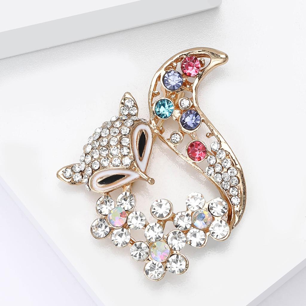Rhinestone Ladies Fox Brooch for Women Clothing Coat Crystal Animal Pins Party Jewelry Accessories