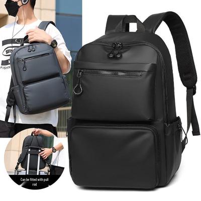 Cross-Border PU Leather Solid Color Minimalist Backpack with Multi-layer Pockets, Large Capacity for 15.6-inch Laptops