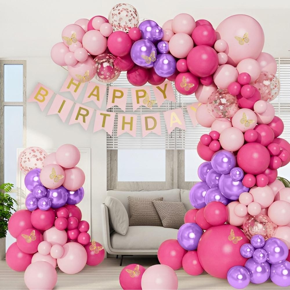 Balloon garland butterflies pink purple balloons for birthday 1st birthday xxl 133pcs
