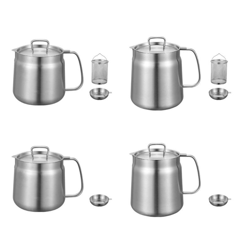 Premium Nonrust Steel Cooking Oil Strainer With Removable Filter Basket Large 1.5/2L Capacity Kitchen Tool