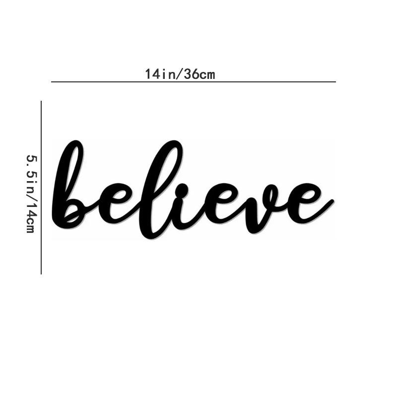 

Believe Металлический знак со словом настенное искусство Декоративный железный силуэт стильный акцент настенная наклейка для современного домашнего декора чёрный
