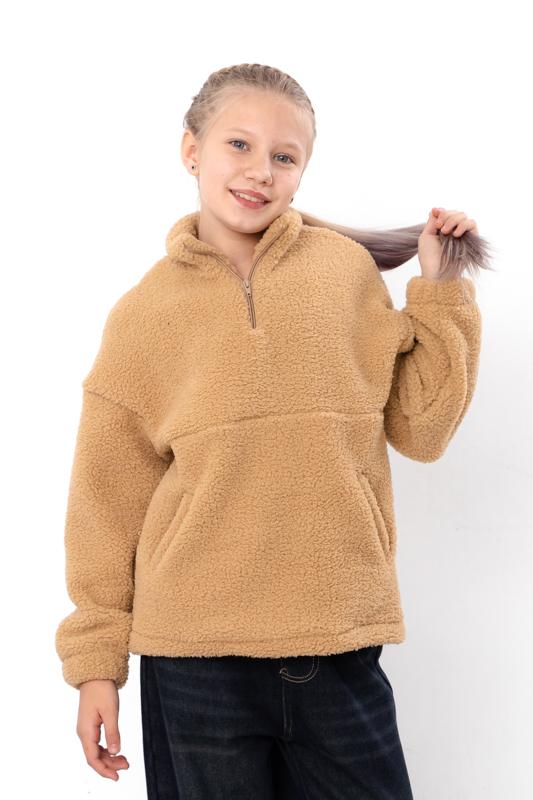 Sweatshirt (girls) – Fleece Pullover with Stand Collar & Kangaroo Pocket, Demi-season, 6438-130 HC