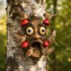 Tree Face Bird Feeder, Funny Tree Face Garden Sculpture, Outdoor Decorative Bird Feeder for Trees Fences Posts Walls